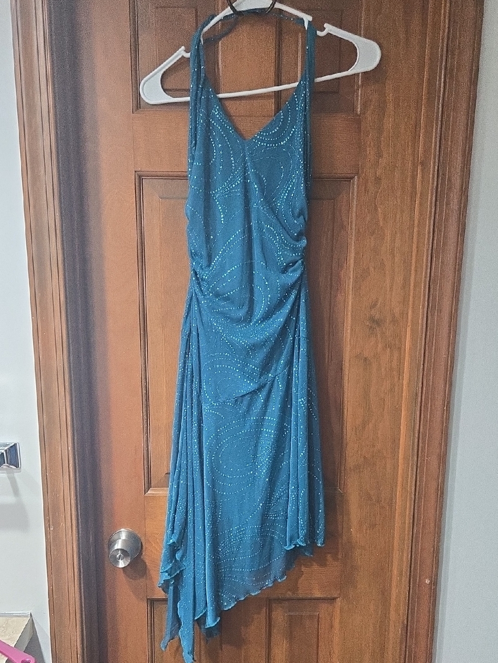 Blue Beaded Halter Midi Dress